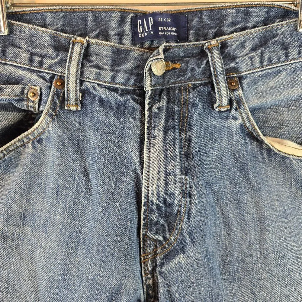 GAP Jeans Mens 34x32 Blue Denim Straight Fit Classic 100% Cotton Normcore Casual